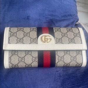 Gucci Beige and Red GG Monogram Clutch